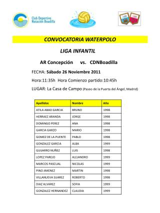 CONVOCATORIA WATERPOLO