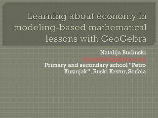 Learning about economy in modeling-based mathematical lessons with GeoGebra