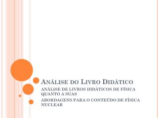 Análise do Livro Didático