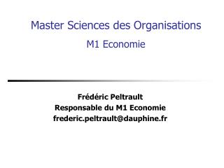 Master Sciences des Organisations M1 Economie