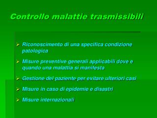 Controllo malattie trasmissibili