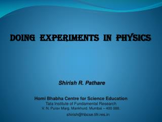Doing Experiments in Physics