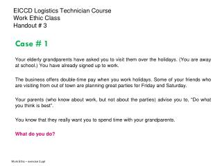EICCD Logistics Technician Course Work Ethic Class Handout # 3
