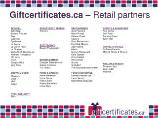 Giftcertificates – Retail partners
