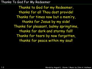 Thanks To God For My Redeemer