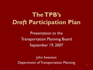 The TPB’s Draft Participation Plan