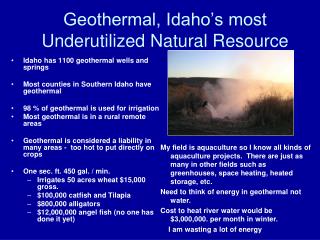 Geothermal, Idaho’s most Underutilized Natural Resource
