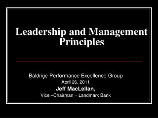 Leadership and Management Principles