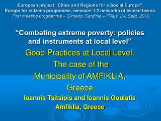 “Combating extreme poverty: policies and instruments at local level”