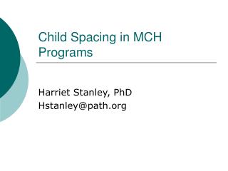 Child Spacing in MCH Programs