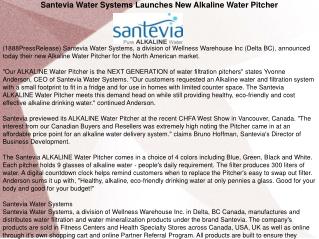 Santevia Water Systems Launches New Alkaline Water Pitcher