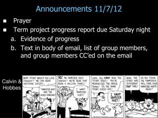 Announcements 11/7/12