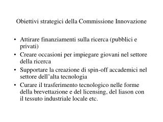 Obiettivi strategici della Commissione Innovazione