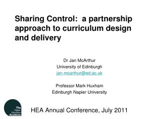 Sharing Control: a partnership approach to curriculum design and delivery