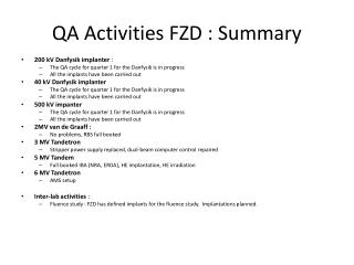 QA Activities FZD : Summary