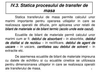 IV.3. Statica procesului de transfer de masa