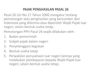 PAJAK PENGHASILAN PASAL 26