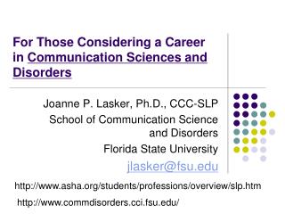 For Those Considering a Career in Communication Sciences and Disorders