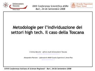 Metodologie per l’individuazione dei settori high tech. Il caso della Toscana