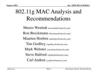 802.11g MAC Analysis and Recommendations