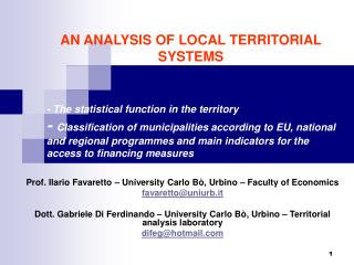 Prof. Ilario Favaretto – University Carlo Bò, Urbino – Faculty of Economics favaretto@uniurb.it