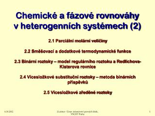 Chemické a fázové rovnováhy v heterogenních systémech (2)