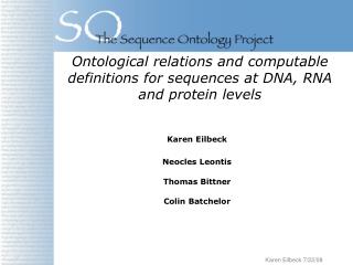 Ontological relations and computable definitions for sequences at DNA, RNA and protein levels