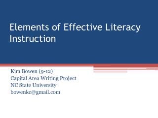 Elements of Effective Literacy Instruction