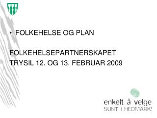 FOLKEHELSE OG PLAN FOLKEHELSEPARTNERSKAPET TRYSIL 12. OG 13. FEBRUAR 2009