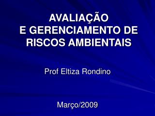 AVALIAÇÃO E GERENCIAMENTO DE RISCOS AMBIENTAIS