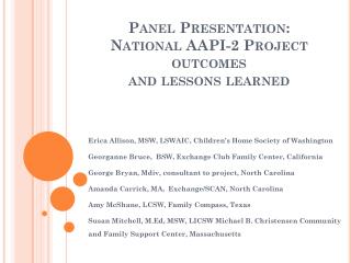 Panel Presentation: National AAPI-2 Project outcomes and lessons learned