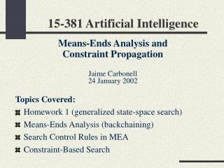 15-381 Artificial Intelligence
