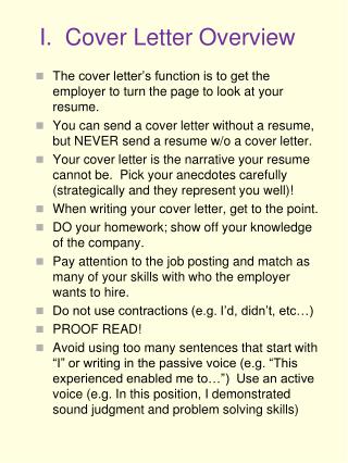 I. Cover Letter Overview
