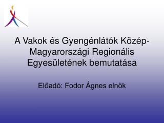 A Vakok és Gyengénlátók Közép-Magyarországi Regionális Egyesületének bemutatása