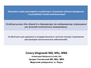 Cezary Glogowski MD, MSc, MBA Uniwersytet Medyczny w Łodzi, KIU Цезари Глоговський MD, MSc, MBA