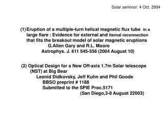 Solar seminor: 4 Oct. 2004