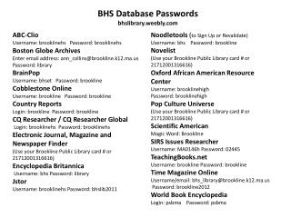 BHS Database Passwords bhslibrary.weebly