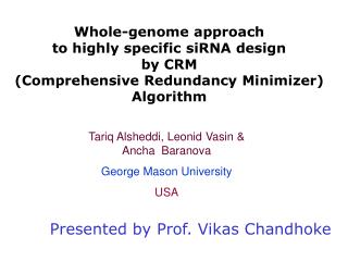 Whole-genome approach to highly specific siRNA design by CRM