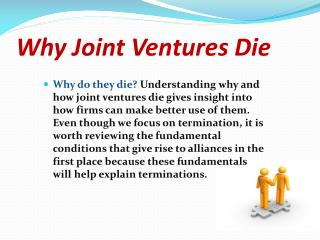 Why Joint Ventures Die