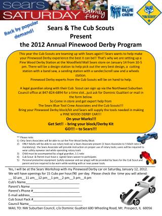 Sears &amp; The Cub Scouts Present the 2012 Annual Pinewood Derby Program