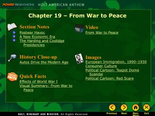 Chapter 19 – From War to Peace