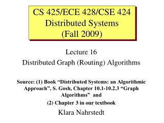 Lecture 16 Distributed Graph (Routing) Algorithms