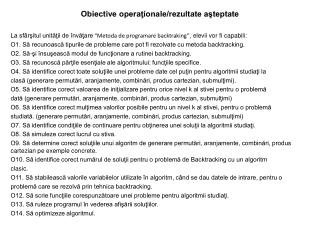 Obiective operaţíonale/rezultate aşteptate