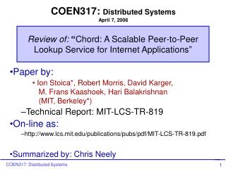 Review of: “ Chord: A Scalable Peer-to-Peer Lookup Service for Internet Applications”