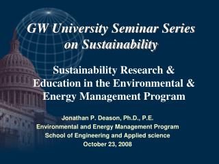 GW University Seminar Series on Sustainability