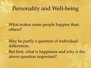 Personality and Well-being