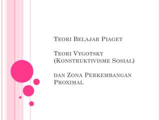 Teori Belajar Piaget Teori Vygotsky ( Konstruktivisme Sosial ) dan Zona Perkembangan Proximal