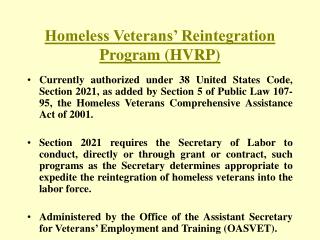 Homeless Veterans’ Reintegration Program (HVRP)