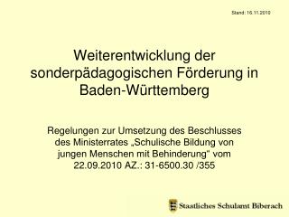 Weiterentwicklung der sonderpädagogischen Förderung in Baden-Württemberg
