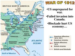 US unprepared for war. Failed invasion into Canada. Blockade hurt US economy…